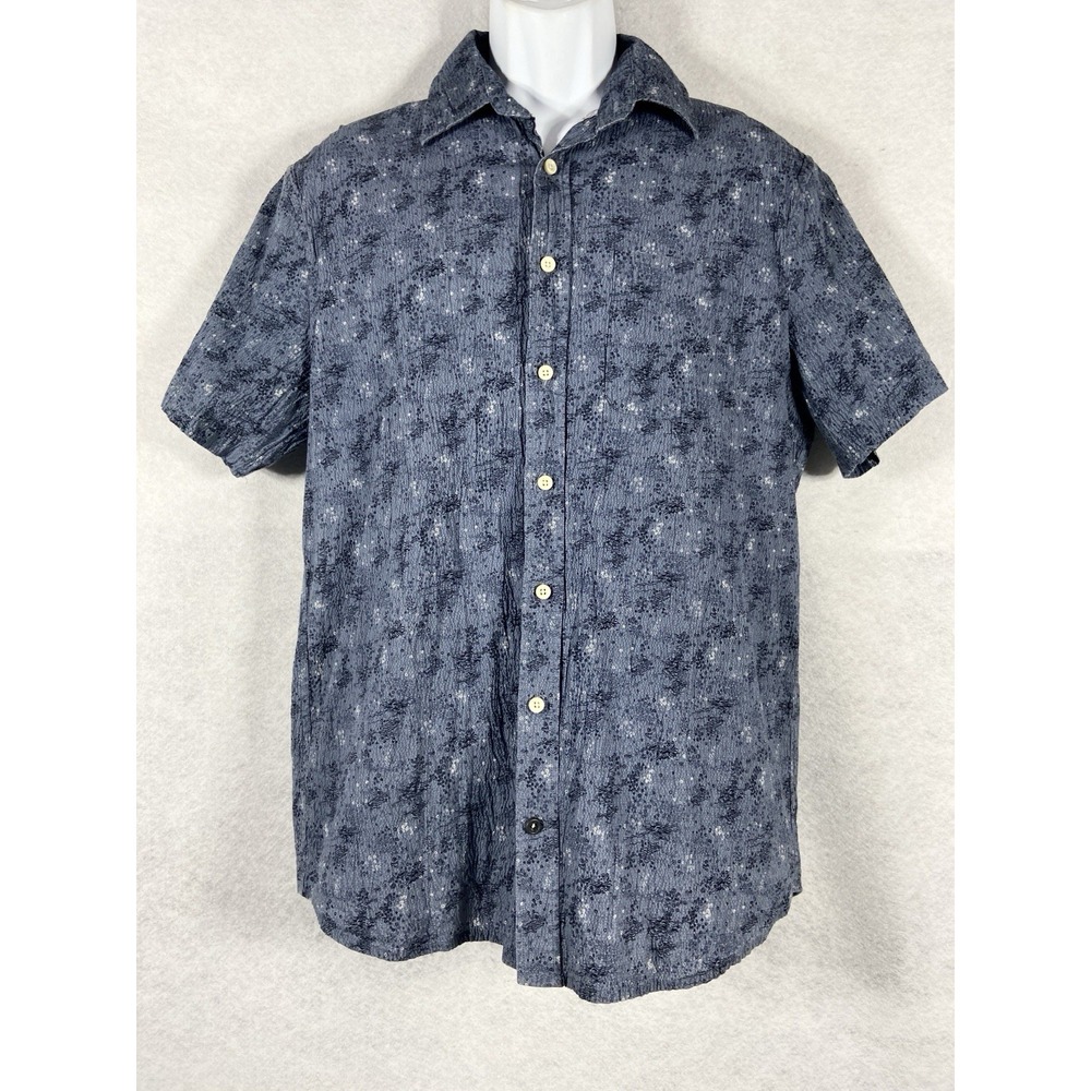 Taylor Stitch Shirt Mens‎ 42 Blue Button Up Short Sleeve Ocean Sketch Coastal
